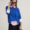Cobalt blue viscose knitwear t-shirt cardigan set