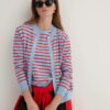 Red striped viscose knitwear t-shirt cardigan set