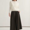 Khaki gabardine double-pleated skirt