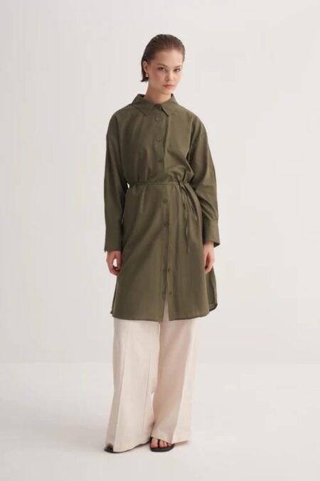 Khaki organic cotton long basic shirt