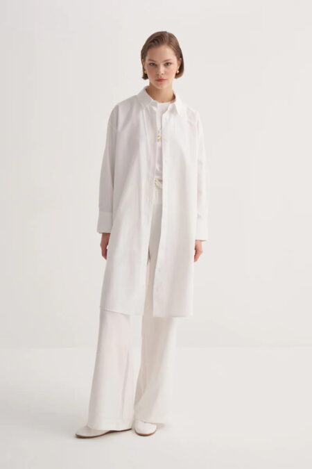 Ecru poplin basic long shirt