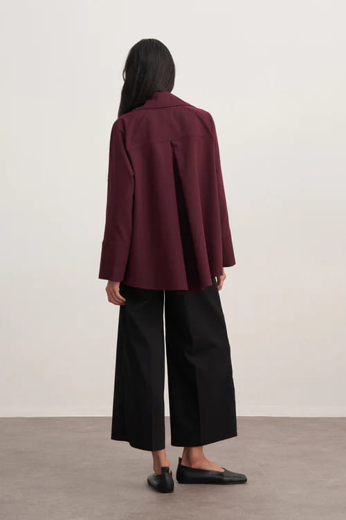 Plum double-breasted gabardine shirt