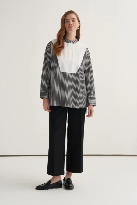 Black striped high-neck detail shirt