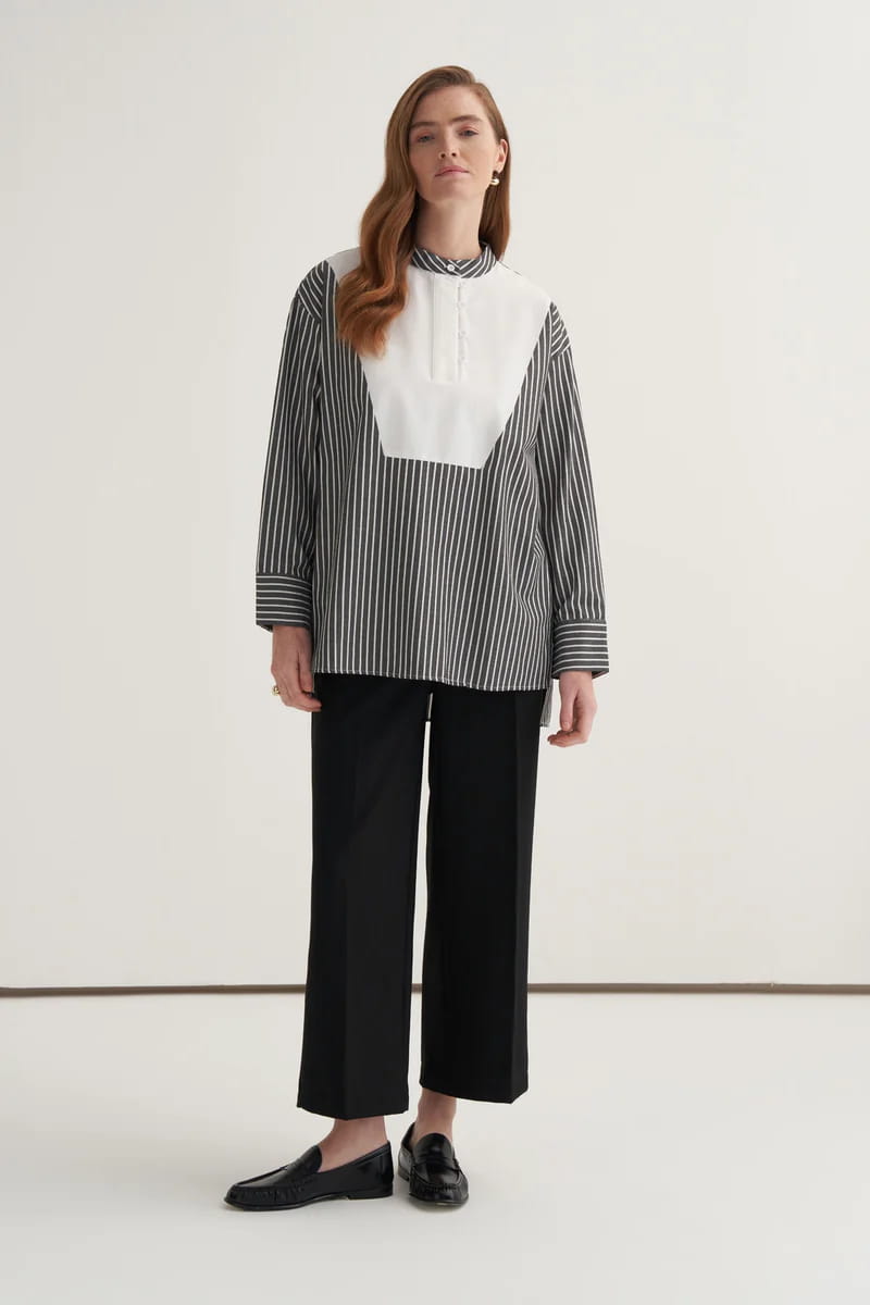 Black striped high-neck detail shirt