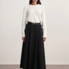 Black gabardine double-pleated skirt