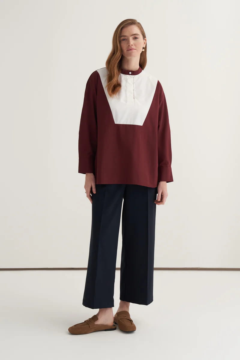 Burgundy high-neck detail shirt