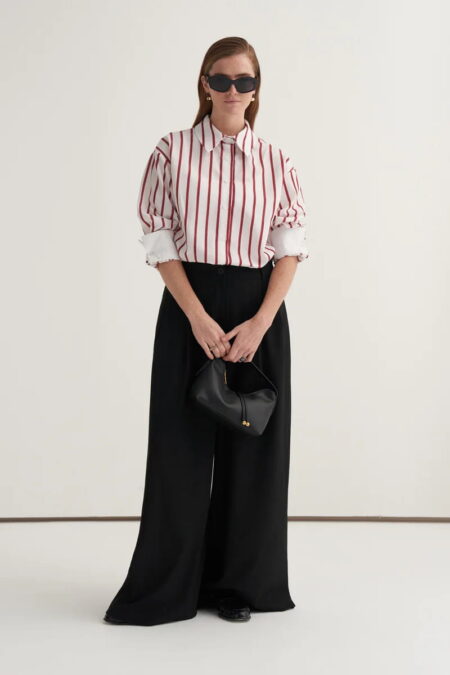 Burgundy striped poplin contrast-cuff shirt