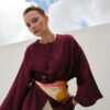 Burgundy draped cotton kimono shirt
