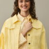 Yellow oversized cropped denim jacket