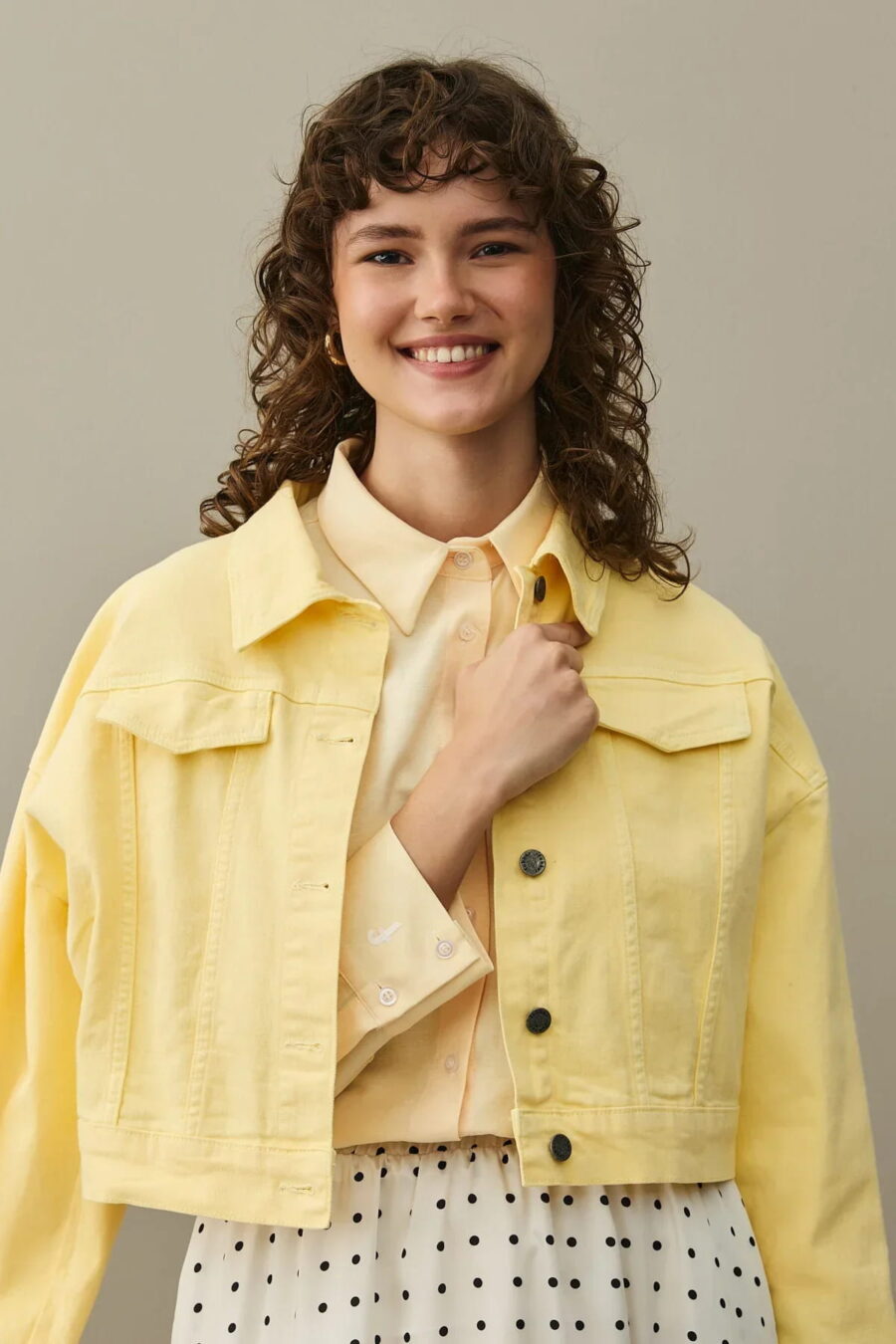 Yellow oversized cropped denim jacket