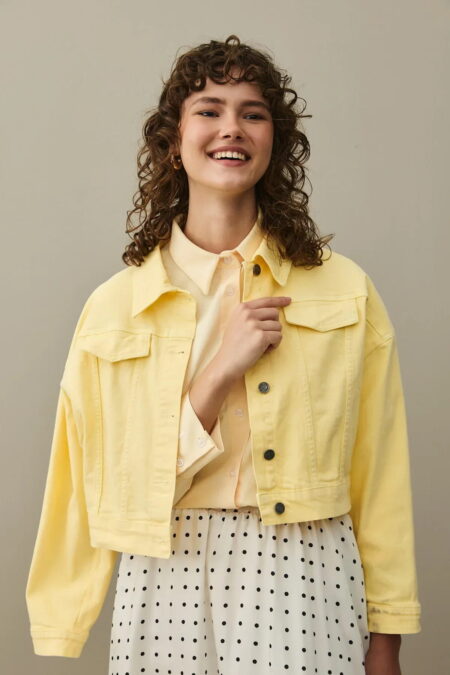 Yellow oversized cropped denim jacket