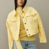 Yellow oversized cropped denim jacket