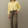 Yellow oversized cropped denim jacket