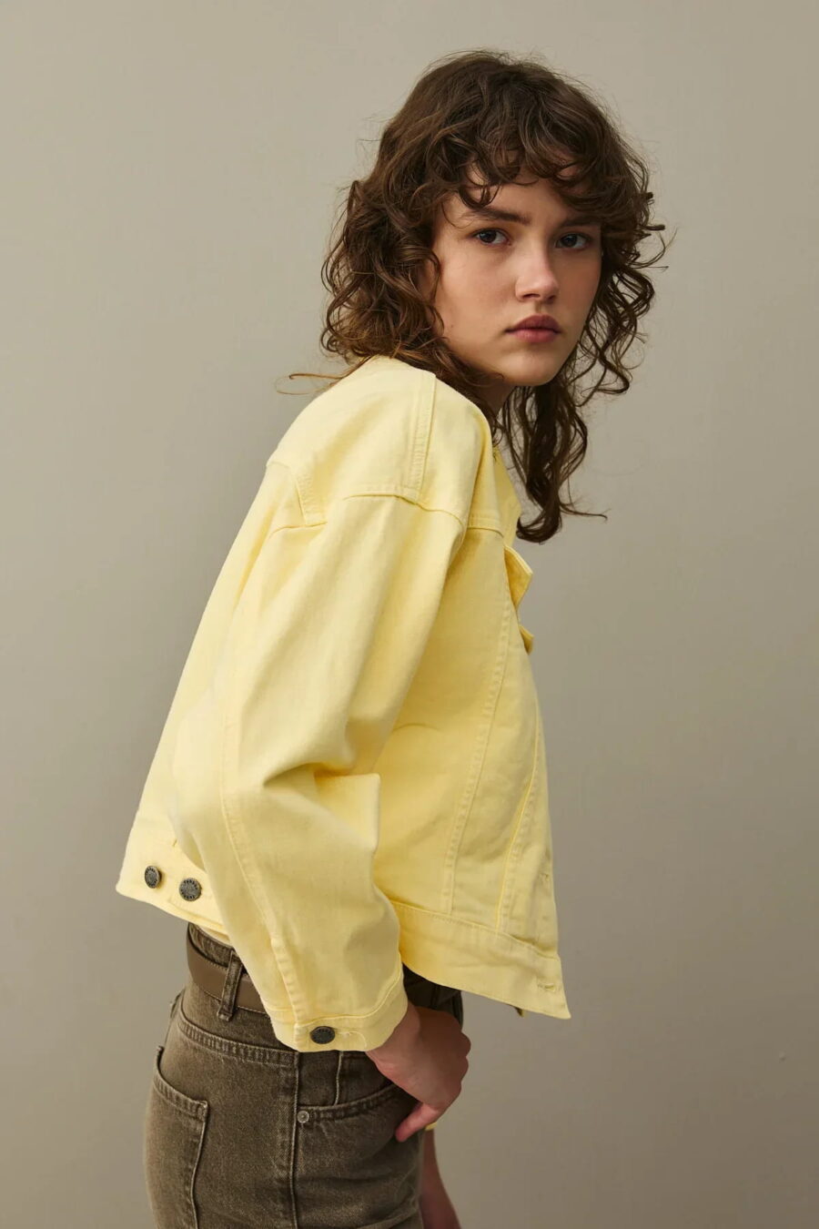 Yellow oversized cropped denim jacket