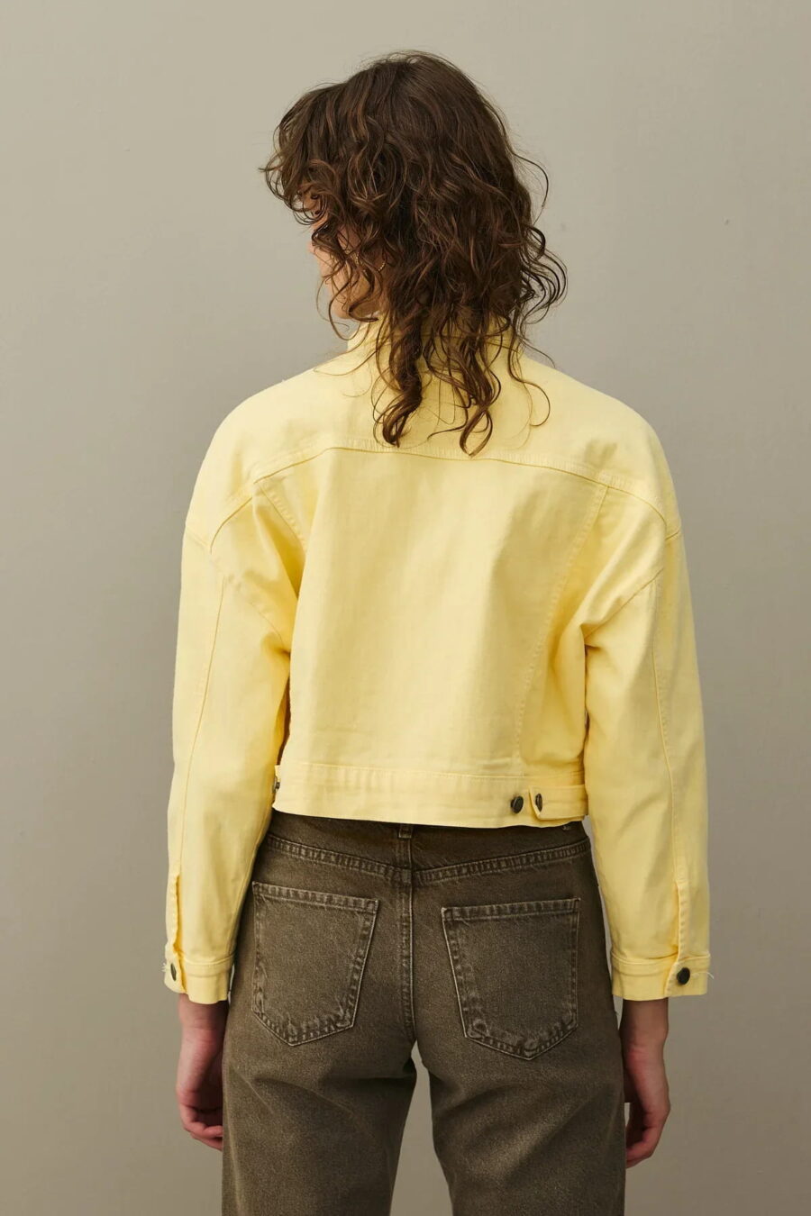 Yellow oversized cropped denim jacket