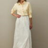 Ecru twill polka dot flared skirt
