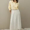 Ecru twill polka dot flared skirt