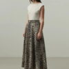 Leopard print high-waist flared jean skirt