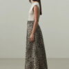 Leopard print high-waist flared jean skirt