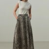 Leopard print high-waist flared jean skirt