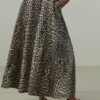Leopard print high-waist flared jean skirt