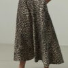 Leopard print high-waist flared jean skirt