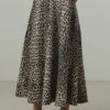 Leopard print high-waist flared jean skirt