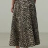 Leopard print high-waist flared jean skirt