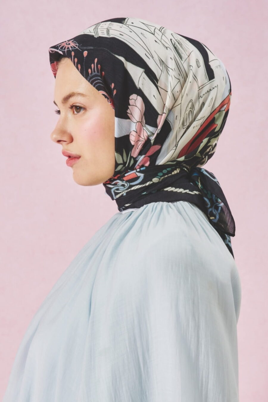 Black fairytale castle floss viscose scarf