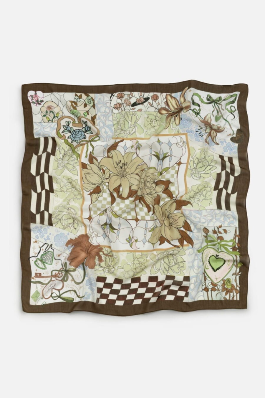 Vintage brown tales of love viscose scarf