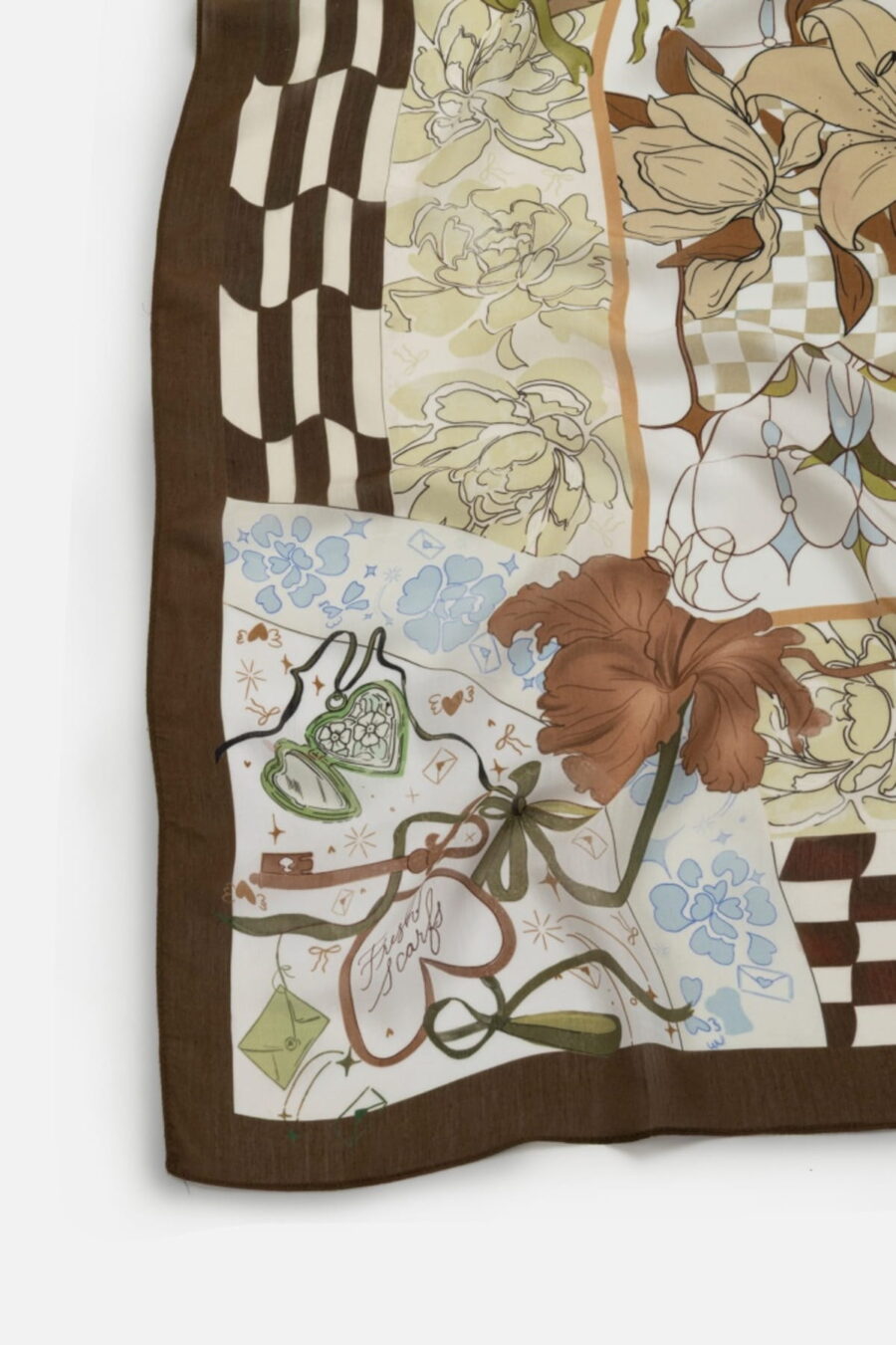 Vintage brown tales of love viscose scarf