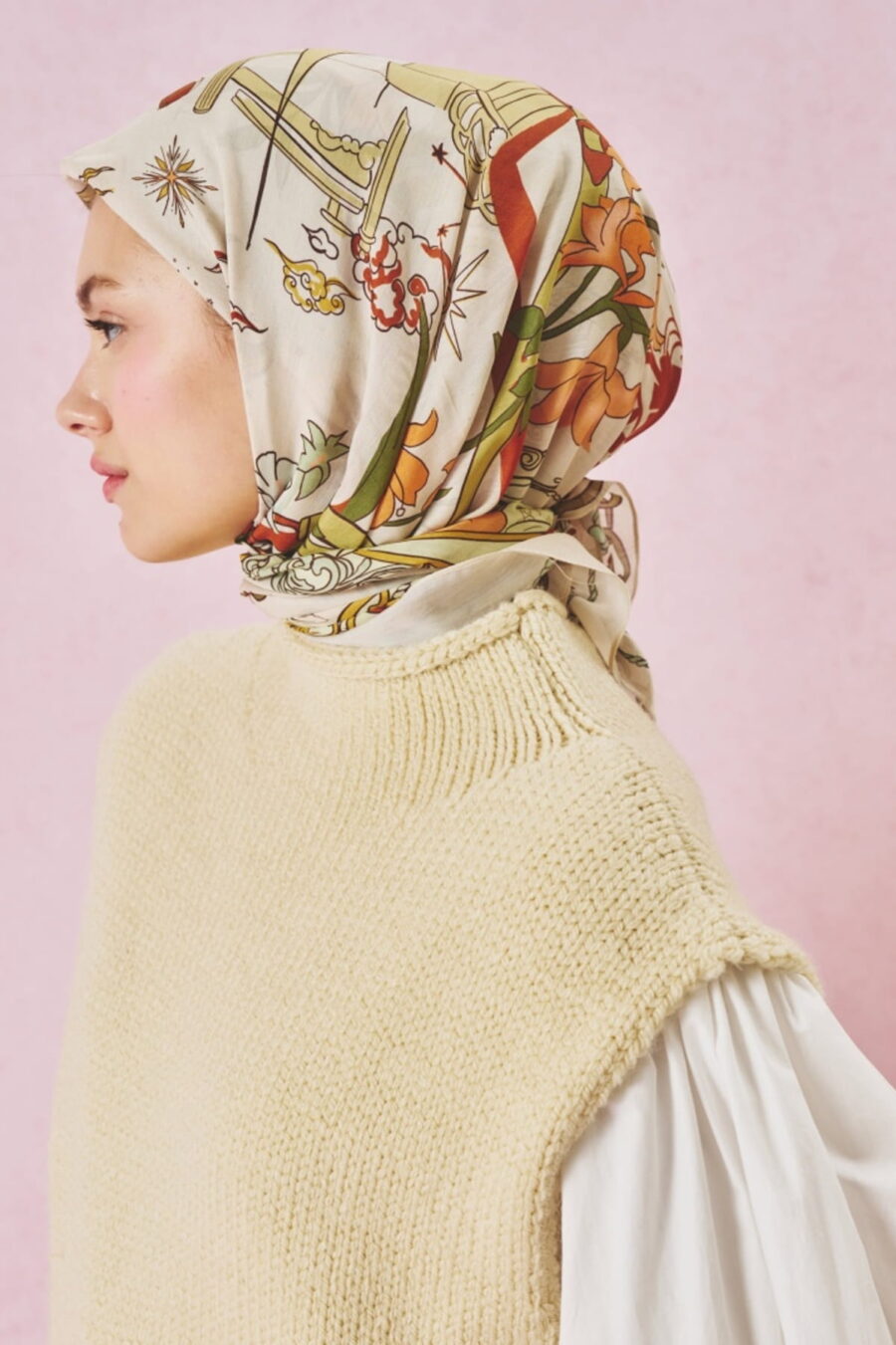 Cream fairytale castle floss viscose scarf