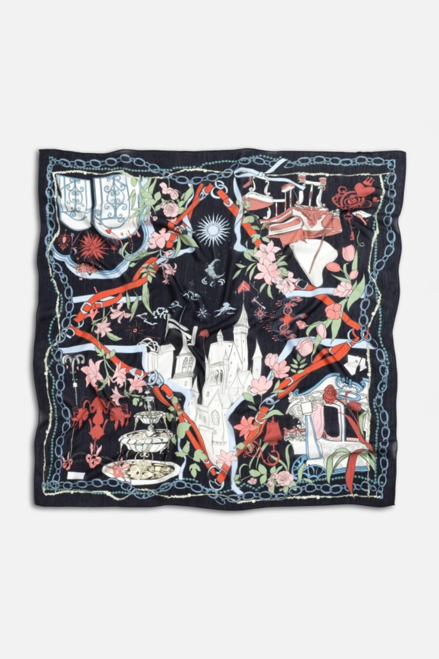 Black fairytale castle floss viscose scarf