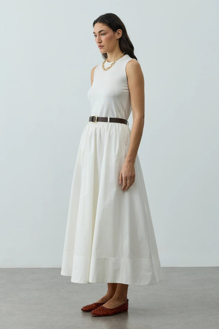 Ecru gathered detail maxi skirt