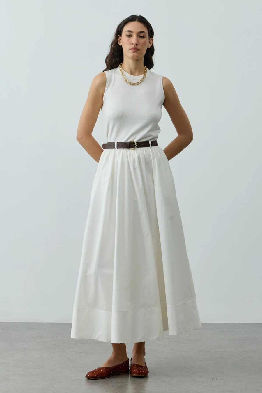 Ecru gathered detail maxi skirt