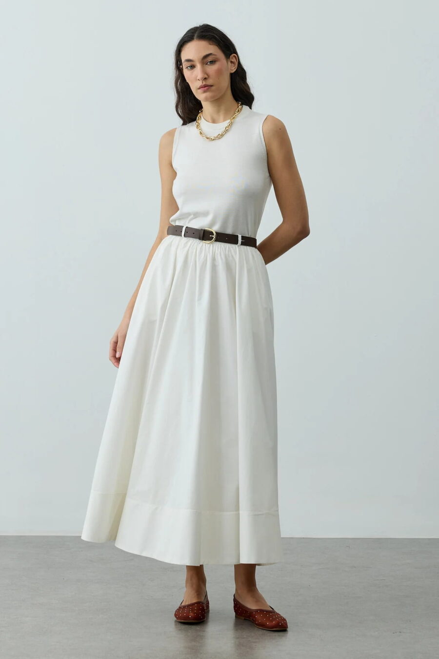 Ecru gathered detail maxi skirt