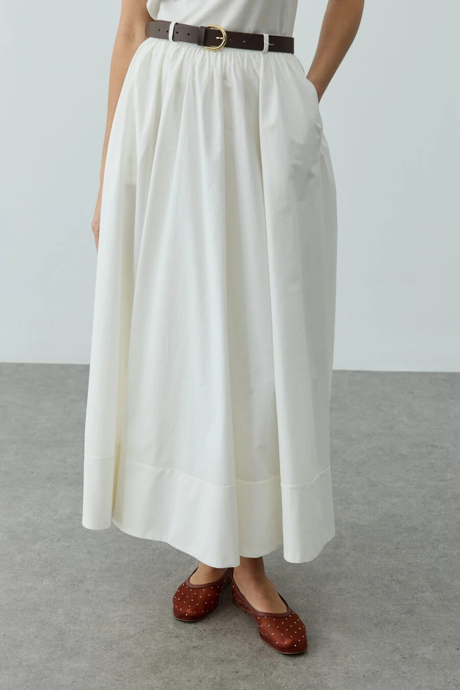 Ecru gathered detail maxi skirt