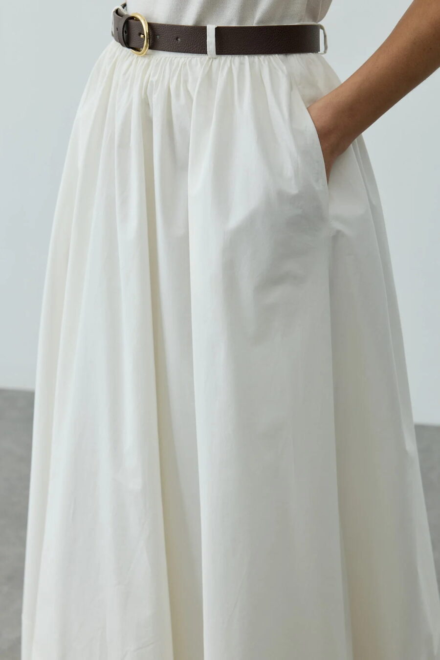 Ecru gathered detail maxi skirt