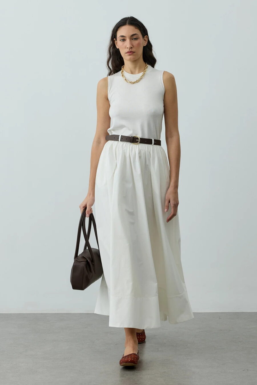 Ecru gathered detail maxi skirt