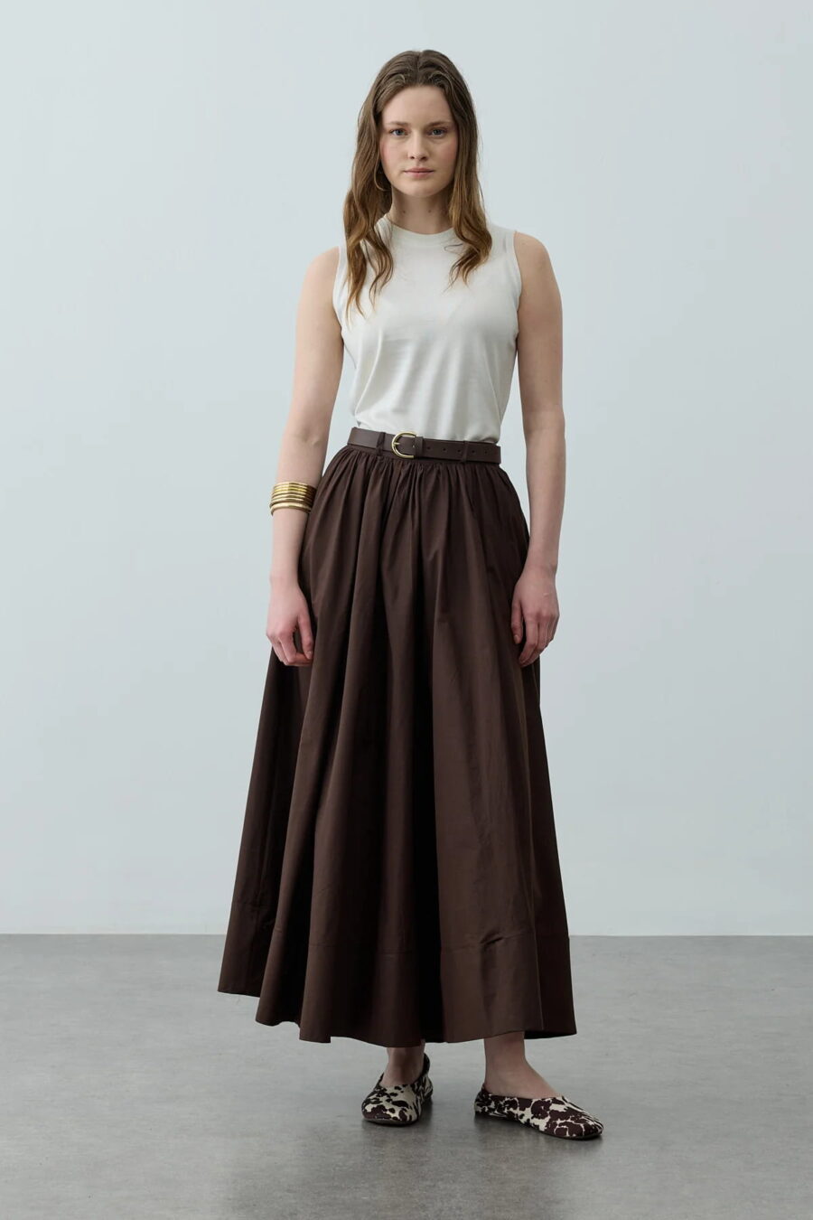 Brown gathered detail maxi skirt