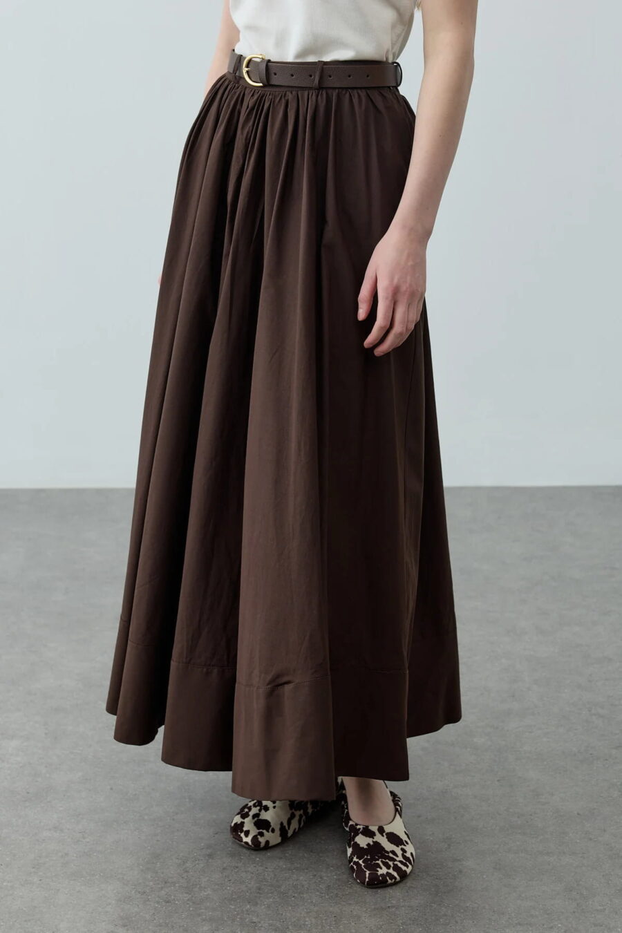Brown gathered detail maxi skirt