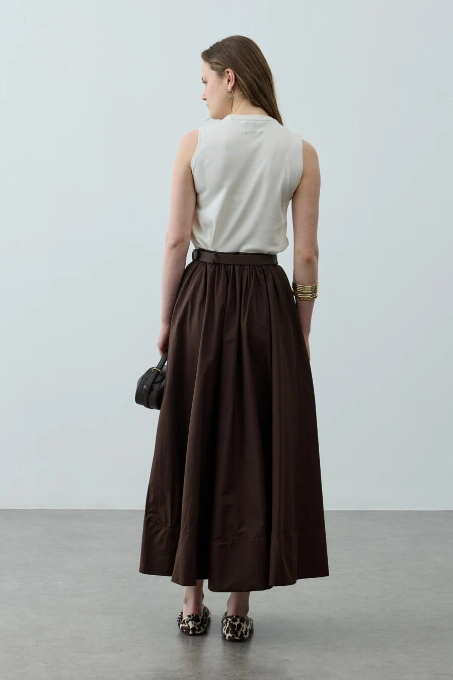 Brown gathered detail maxi skirt