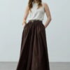 Brown gathered detail maxi skirt