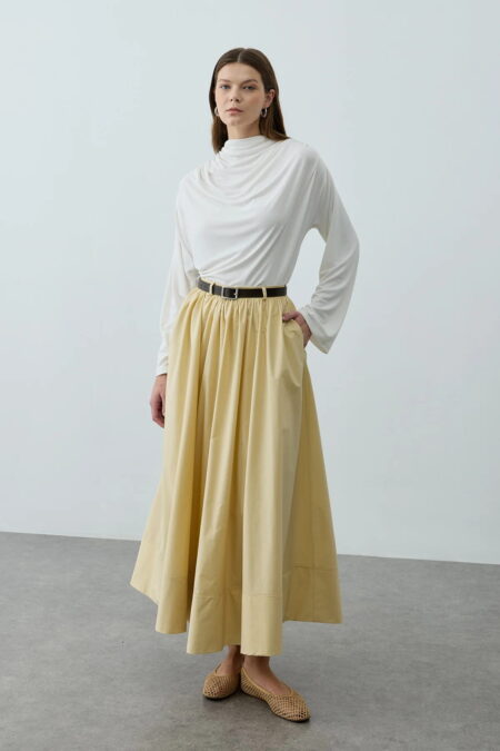 Yellow gathered detail maxi skirt