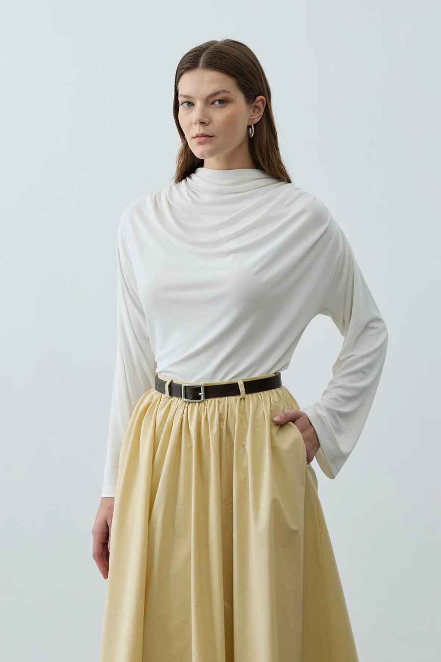 Yellow gathered detail maxi skirt