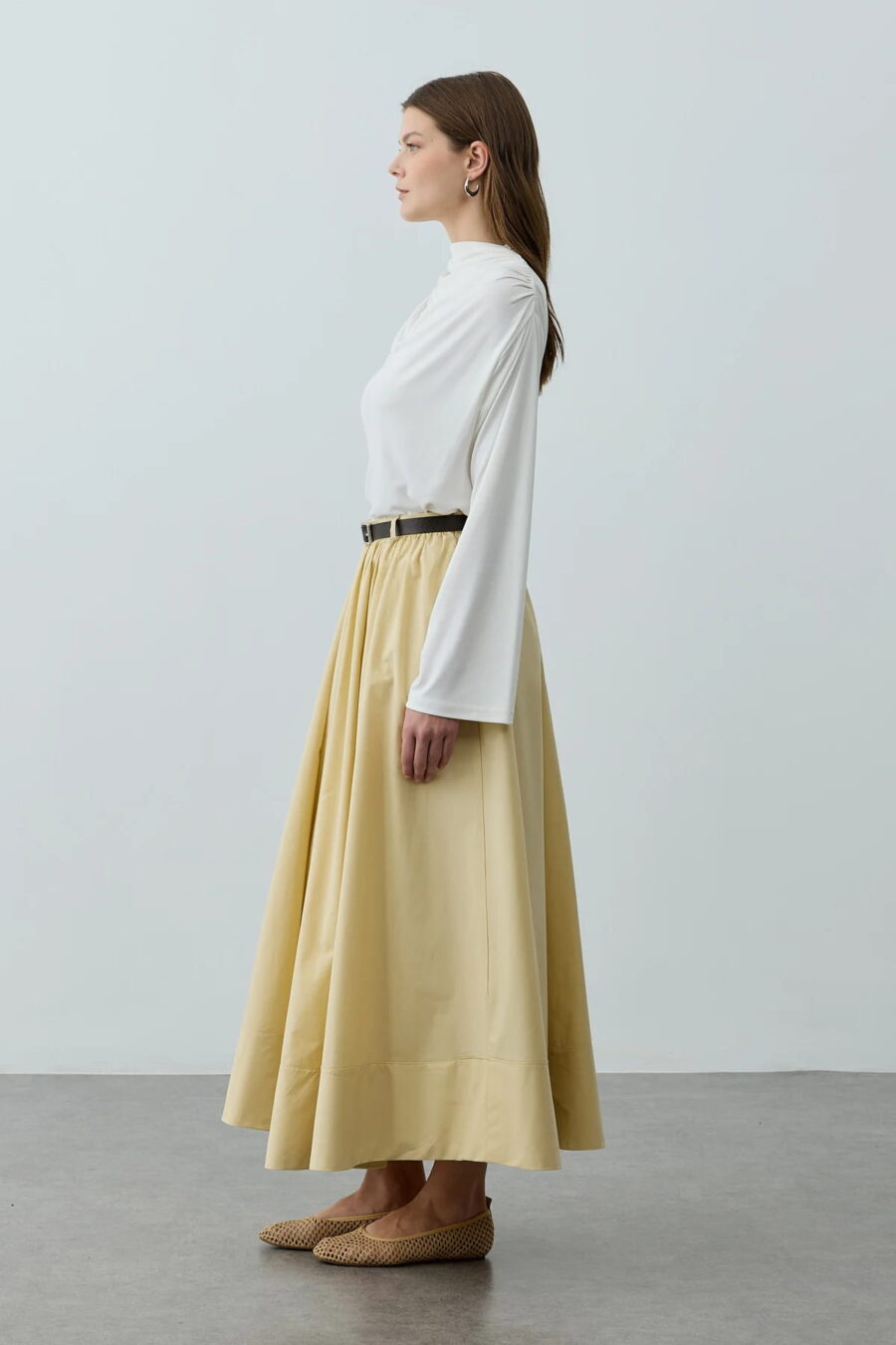Yellow gathered detail maxi skirt