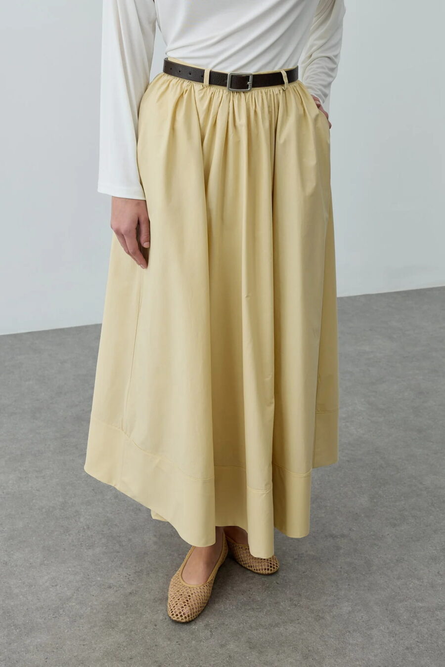 Yellow gathered detail maxi skirt