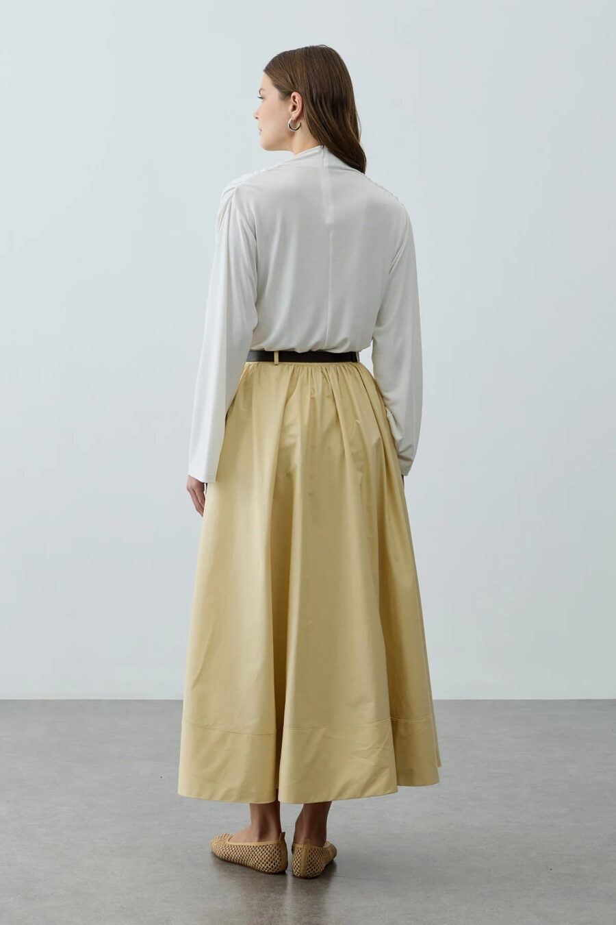 Yellow gathered detail maxi skirt