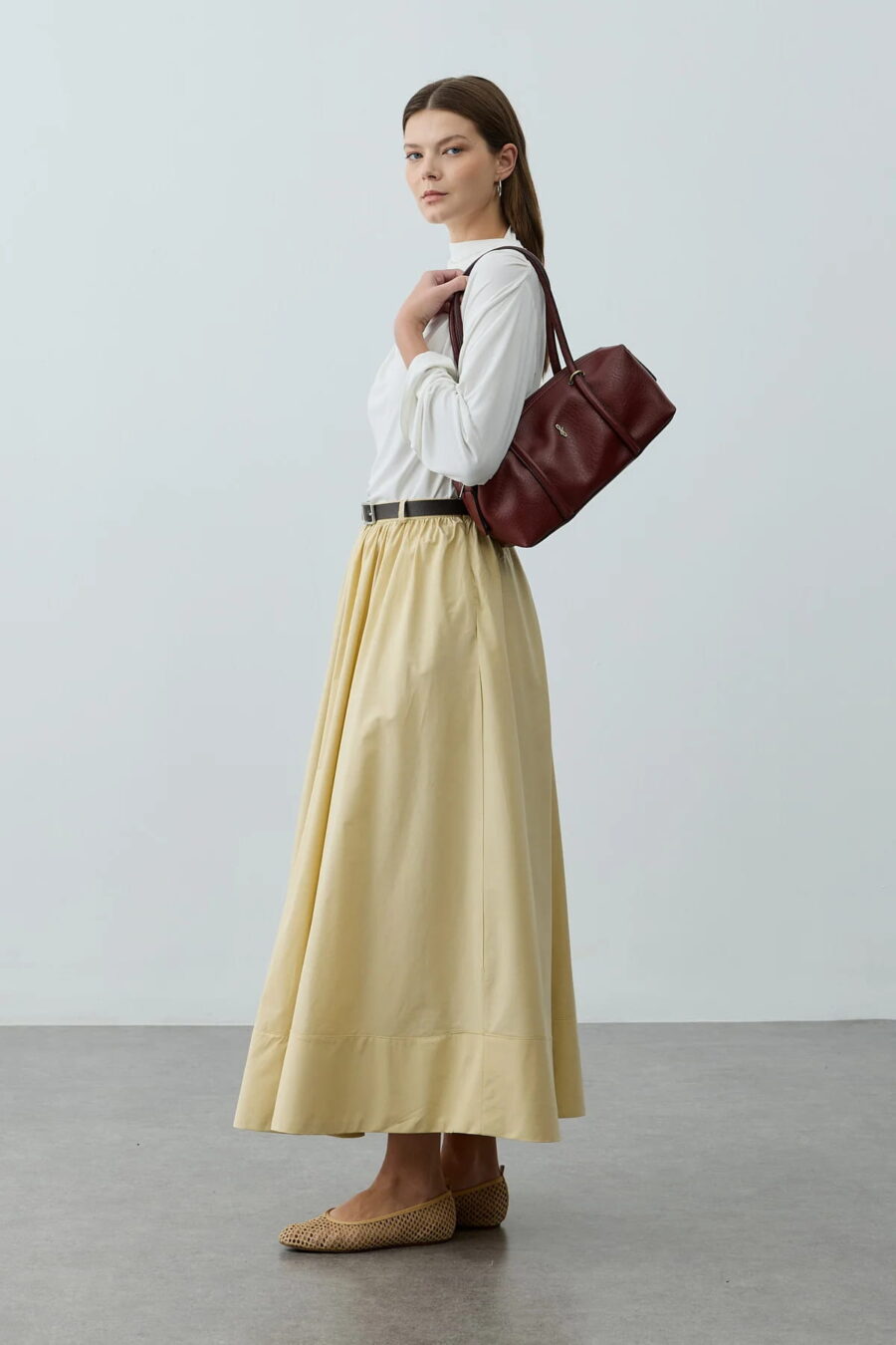 Yellow gathered detail maxi skirt