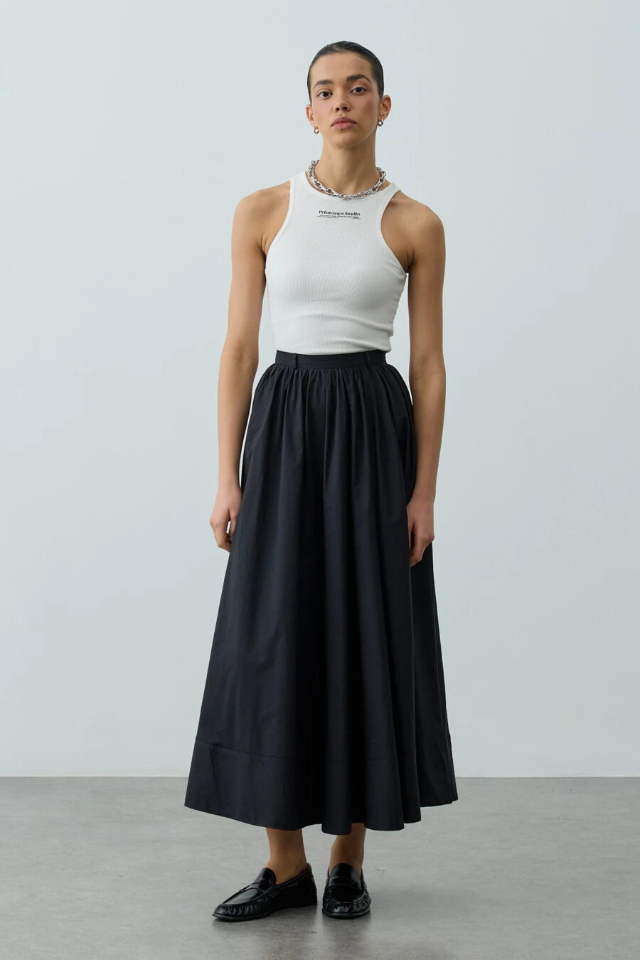 Black gathered detail maxi skirt